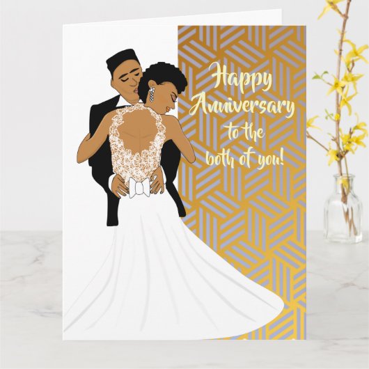 金ゴールドアフリカ系アメリカ人カップル記念日カード カード (黄色い花)