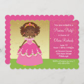 金ゴールドアフリカ系アメリカ人プリンセスガールバースデーパーティー 招待状 (正面/裏面)