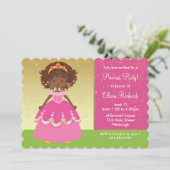 金ゴールドアフリカ系アメリカ人プリンセスガールバースデーパーティー 招待状 (スタンド正面)