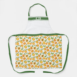 金ゴールドアプリコットボタニカルオールオーバープリントモノグラム エプロン