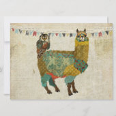 金ゴールドアルパカティール(緑がかった色)フクロウ誕生日招待状 招待状 (裏面)