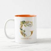 金ゴールドアルファベットGモノグラム |葉 ツートーンマグカップ (左)