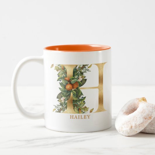 金ゴールドアルファベットHモノグラム |葉 ツートーンマグカップ (ドーナツ)