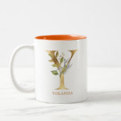 金ゴールドアルファベットYモノグラム |葉 ツートーンマグカップ (左)