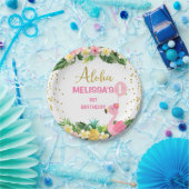 金ゴールドアロハフローラの葉フラミンゴ1歳  ペーパープレート (パーティー)