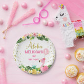 金ゴールドアロハフローラの葉フラミンゴ1歳  ペーパープレート (パーティー)