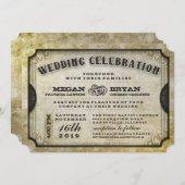 金ゴールドアンティークチケットウェディング招待披露宴情報 招待状 (正面/裏面)