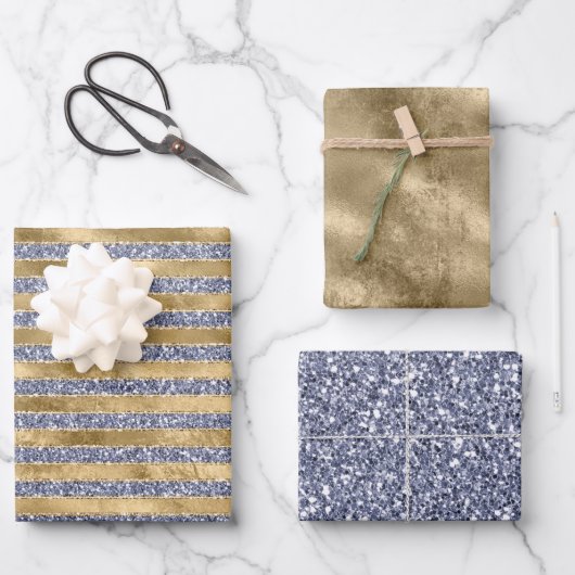 金ゴールドアンティークパープルグリッターグリッツストライプズ ラッピングペーパーシート (正面)