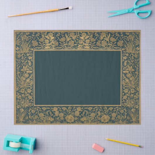 金ゴールドアンティークフローラフレーム分離深いティール（緑がかった色） 薄葉紙 (クラフト)