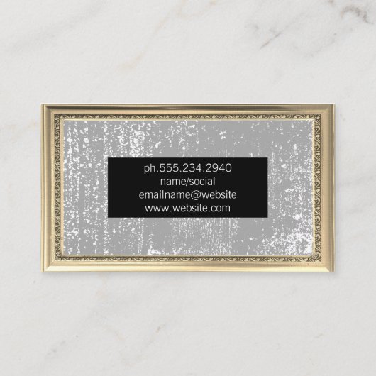 金ゴールドアンティーク枠 |グレーのテクスグランジチャ 名刺 (裏面)