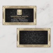 金ゴールドアンティーク縁ど |建物アイコン |幾何学的 名刺 (正面/裏面)