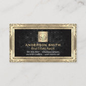 金ゴールドアンティーク縁ど |建物アイコン |幾何学的 名刺 (正面)