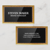 金ゴールドアンティーク縁ど | 黒い光沢背景 名刺 (正面/裏面)