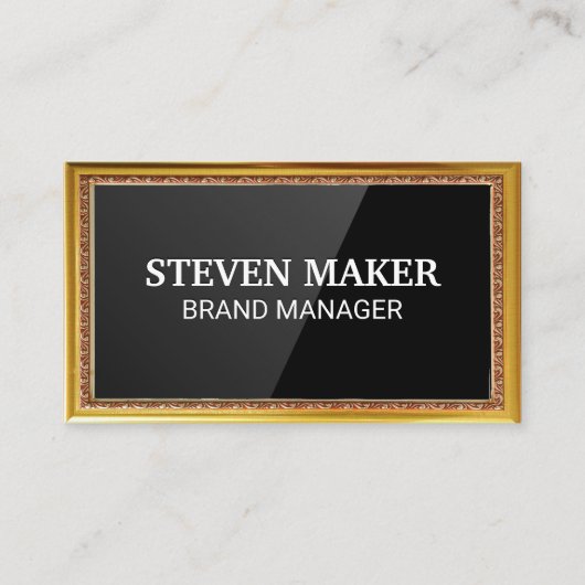 金ゴールドアンティーク縁ど | 黒い光沢背景 名刺 (正面)