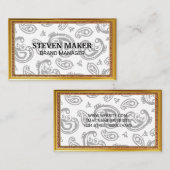 金ゴールドアンティーク縁ど | 黒ペイズリー花柄 名刺 (正面/裏面)