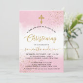 金ゴールドアンドピンクウォーターカラーガール《キリスト教》洗礼式や命名式 招待状 (スタンド正面)