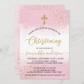 金ゴールドアンドピンクウォーターカラーガール《キリスト教》洗礼式や命名式 招待状 (正面/裏面)