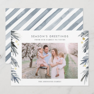 金ゴールドアンドブルーウォーターカラーウィンターフリージホリデーカ シーズンカード