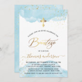 金ゴールドアンドブルーウォーターカラーボーイボーティゾ招待状 招待状 (正面/裏面)