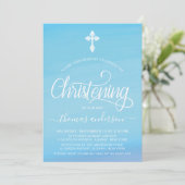 金ゴールドアンドブルーウォーターカラーボーイ《キリスト教》洗礼式や命名式 招待状 (スタンド正面)
