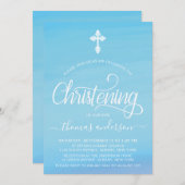 金ゴールドアンドブルーウォーターカラーボーイ《キリスト教》洗礼式や命名式 招待状 (正面/裏面)