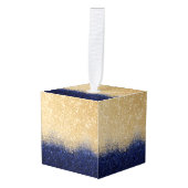 金ゴールドアンドブルーグリッターグラデーションラグジュアリーデザイン キューブオーナメント (正面アングル)