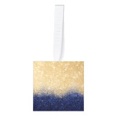 金ゴールドアンドブルーグリッターグラデーションラグジュアリーデザイン キューブオーナメント (正面)