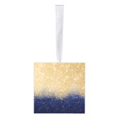 金ゴールドアンドブルーグリッターグラデーションラグジュアリーデザイン キューブオーナメント (右)