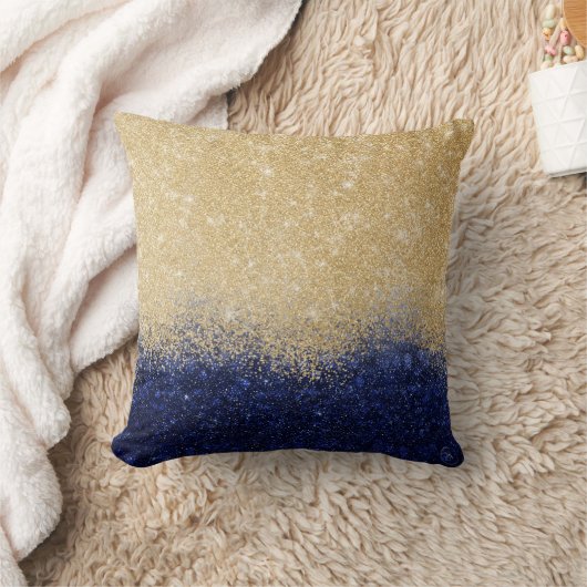 金ゴールドアンドブルーグリッターグラデーションラグジュアリーデザイン クッション (ブランケット)
