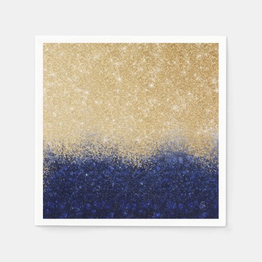 金ゴールドアンドブルーグリッターグラデーションラグジュアリーデザイン スタンダードカクテルナプキン (正面)