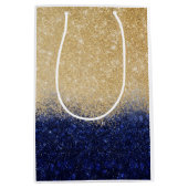 金ゴールドアンドブルーグリッターグラデーションラグジュアリーデザイン ミディアムペーパーバッグ (正面)