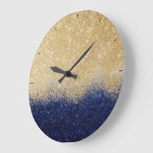 金ゴールドアンドブルーグリッターグラデーションラグジュアリーデザイン ラージ壁時計 (傾斜)