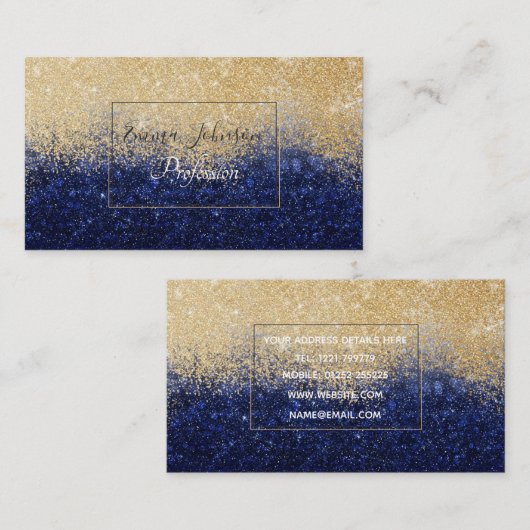 金ゴールドアンドブルーグリッターグラデーションラグジュアリーデザイン 名刺 (正面/裏面)