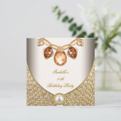 金ゴールドアンバーパールズジュエリーイメージクリーム誕生日 招待状 (スタンド正面)