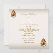 金ゴールドアンバーパールズジュエリーイメージクリーム誕生日 招待状 (裏面)