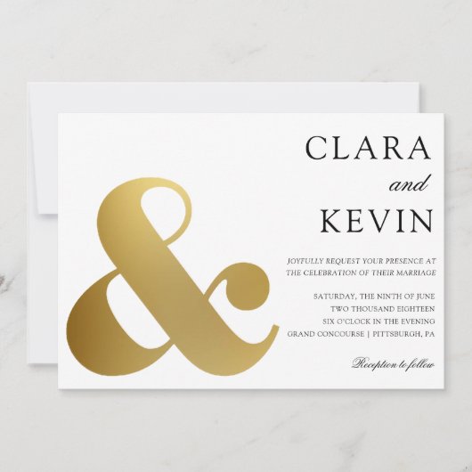 金ゴールドアンパサンド結婚式招待状 招待状 (正面)