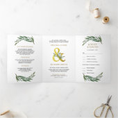 金ゴールドアンパサンド・オリーブ枝オールインワン結婚ズ 三つ折り招待状 (内部)
