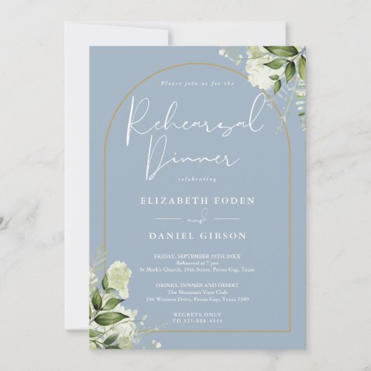 金ゴールドアーチグリーンリーダスティブルーリハーサルディナー 招待状 (正面)