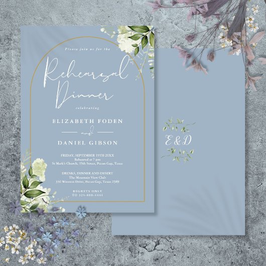 金ゴールドアーチグリーンリーダスティブルーリハーサルディナー 招待状
