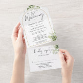 金ゴールドアーチグリーンリーフローラ詳細RSVP 結婚's オールインワン招待状 (貼ってはがせる)