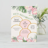 金ゴールドアーチトロピカルプロテア&パーム50誕生日 招待状 (スタンド正面)