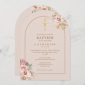 金ゴールドアーチパンパスグラスフローラガールバプテスマ 招待状 (正面/裏面)