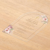 金ゴールドアーチパンパスグラスフローラファーストホーリーコミュニオン アクリル招待状 (レイダウン)