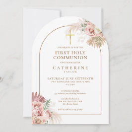 金ゴールドアーチパンパスグラスフローラファーストホーリーコミュニオン 招待状