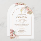 金ゴールドアーチパンパスグラスフローラファーストホーリーコミュニオン 招待状 (正面/裏面)
