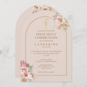 金ゴールドアーチパンパスグラスフローラファーストホーリーコミュニオン 招待状 (正面/裏面)