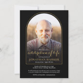 金ゴールドアーチフォトお祝いのライフ葬儀 招待状 (正面)