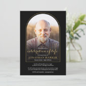 金ゴールドアーチフォトお祝いのライフ葬儀 招待状 (スタンド正面)