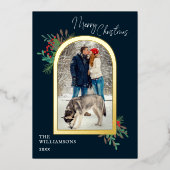 金ゴールドアーチフレームメリークリスマスボタニカルフォト 箔シーズンカード (正面)