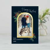 金ゴールドアーチフレームメリークリスマスボタニカルフォト 箔シーズンカード (立ち正面)